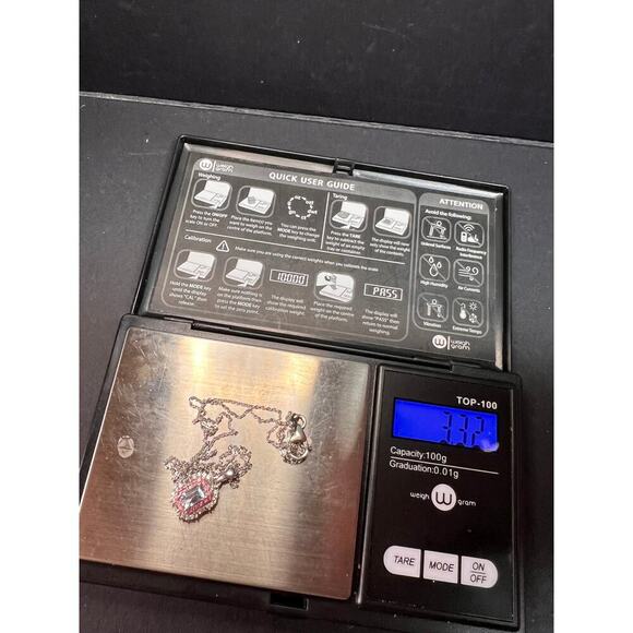 NEW Aquamarine pink sapphire necklace in rhodium and rose gold over 925 silver - Picture 14 of 14